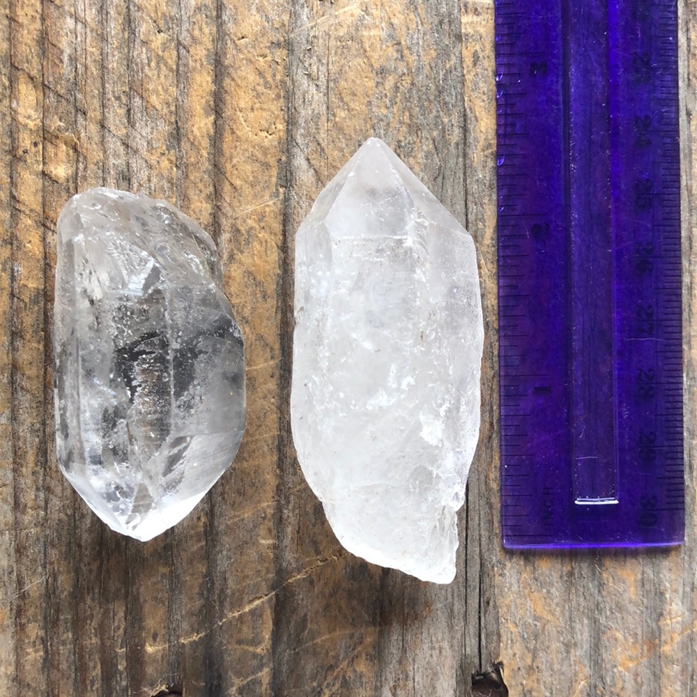 2x1 Inch Set of Two Clear Crystal Points Mined in Arkansas w/Smokey Inclusion